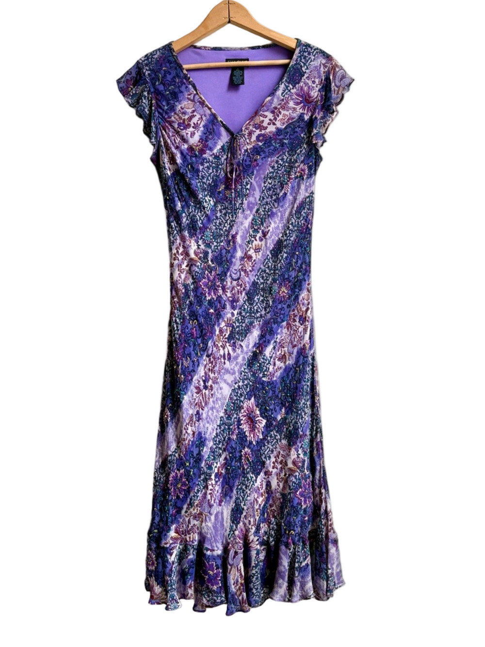 Whimsigoth Eva Blue 1990s 90s vintage Beaded Rayon Purple Tones Chiffon Dress 6